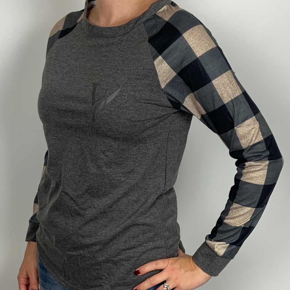 Virago grey plaid pattern top